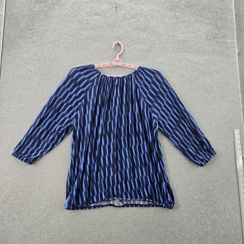 MICHAEL Kors Women Blouse XL Blue‎ Striped Activewear Scoop Neck Pullover